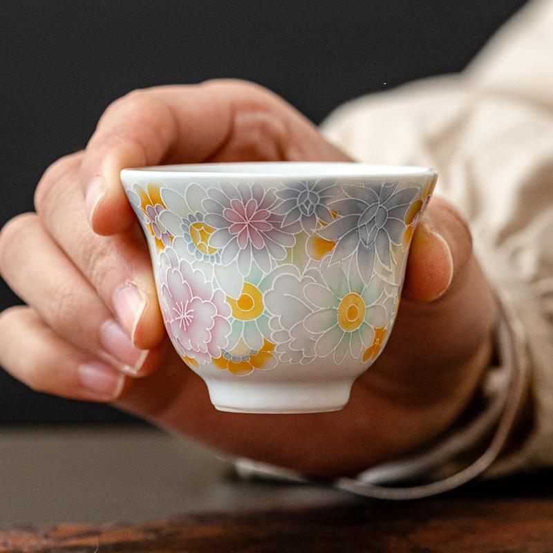 Antique glazed ten thousand flower gourd cup ceramic household teacup personal special master cup tea cup 200ml