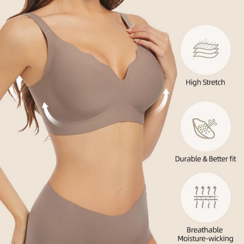 European Plus Size Wireless Seamless Bra for Women Deep V Wavy Edge Soft Support Gathered Anti-Sagging Cutout Back Intimates