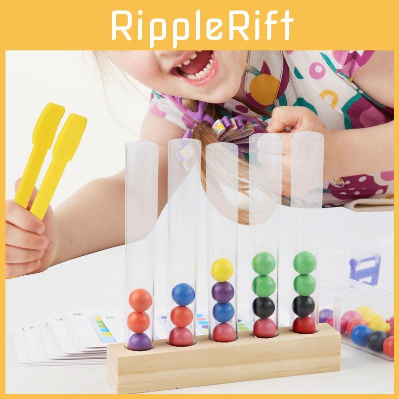 Sorting Wooden Kids Tubes Game With Color Coded Beads For Parent Activity Child