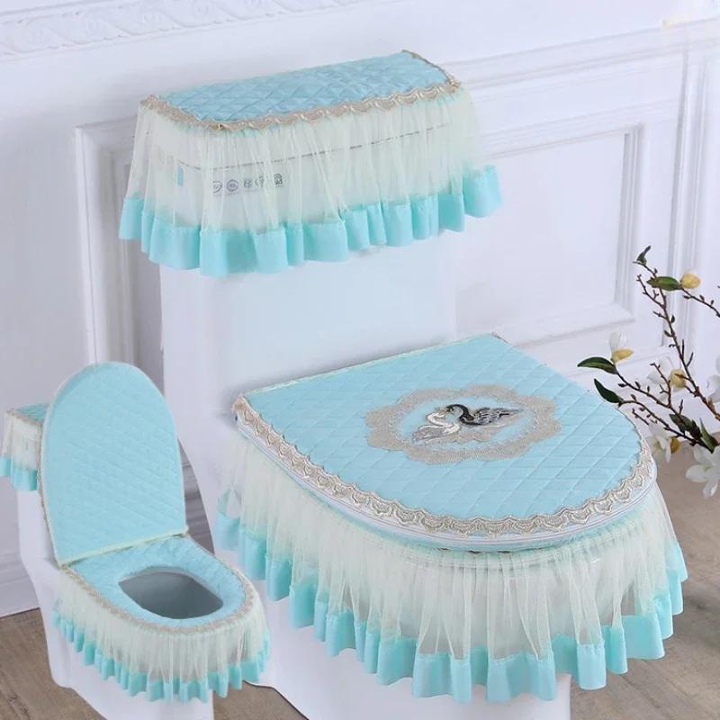 Toilets Cushion 3 Piece Set Lace Detachable Toilet Cover Cloth Dust Cover Toilets Seat Cushion Home Decoration Toilet Cover