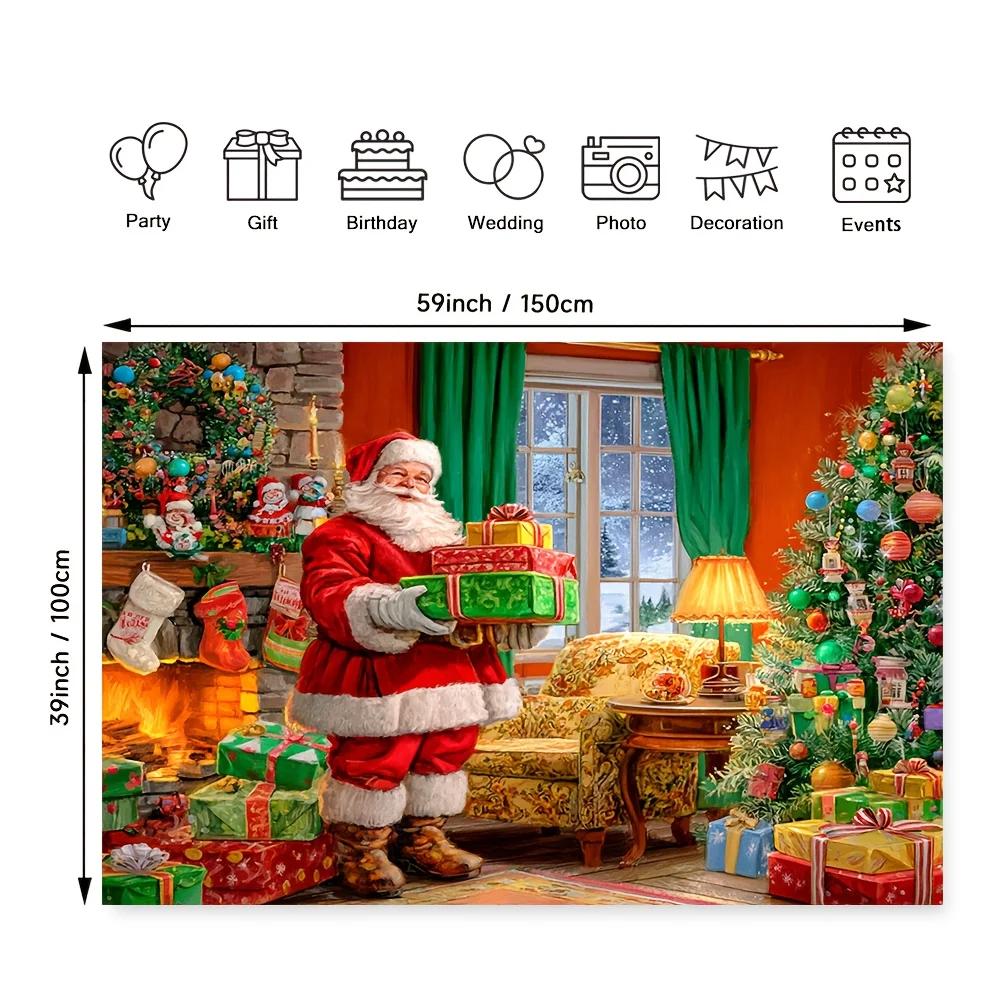 2D flat printing party banner Christmas Santa with gift-counting pattern background cloth 1 piece onlyZL