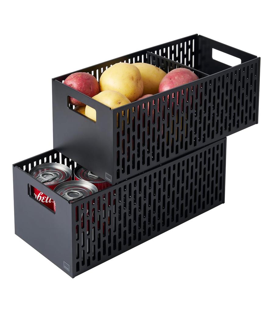 Yamazaki Vegetable Storage X D32 X with Sliding Root Vegetable Vegetable Compartment 5021 Tower, Black, Approx. W15.3 H12.2cm, Stackable, Drawers,