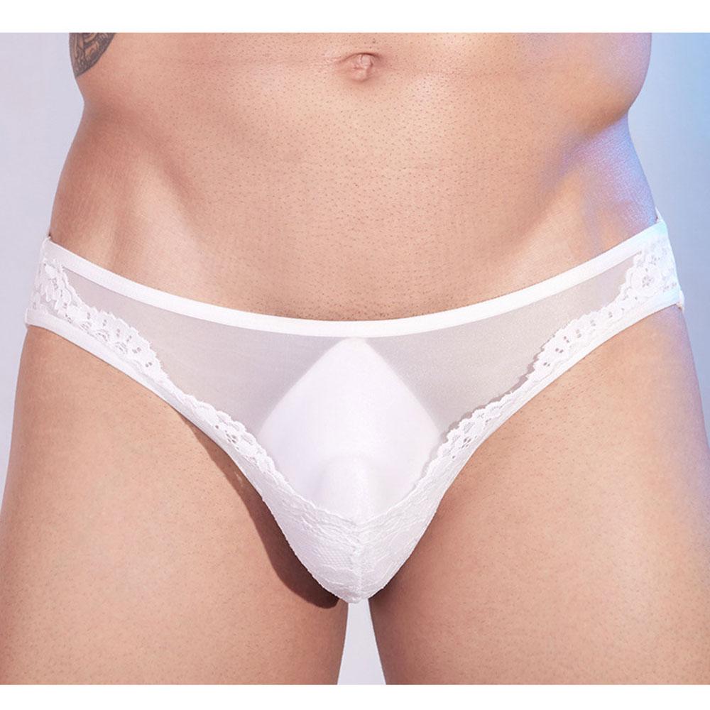 Fashion Lace Patchwork Panties Men'S Bulge U Pouch Sexy Sheer Breathable Briefs Gay Wear Lingerie Underpants Low Waist Panties