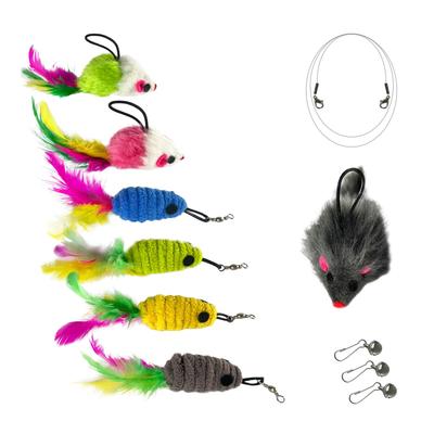 Juguetes para Gatos, Set de 7 Ratones para Gatos con Sedal y Campana Desmontable, Juguetes para Mascotas, Juguetes de Peluche, Alivio del Estrés, Ejercicio, Suministros para Mascotas
