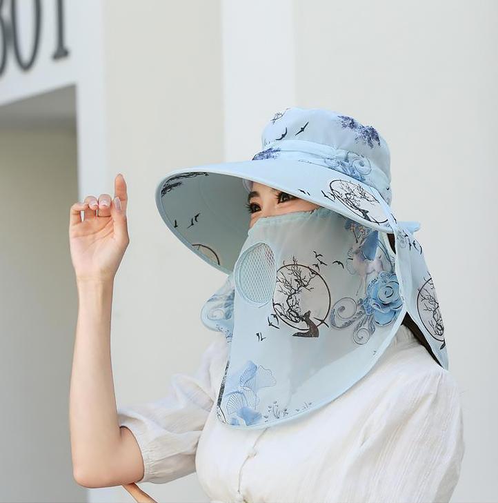 Hat Women'S Summer Thin Outdoor Sun Hat Mouth Mask Anti-Ultraviolet Work Sun Hat Cover Face Tea Picking Sun Hat