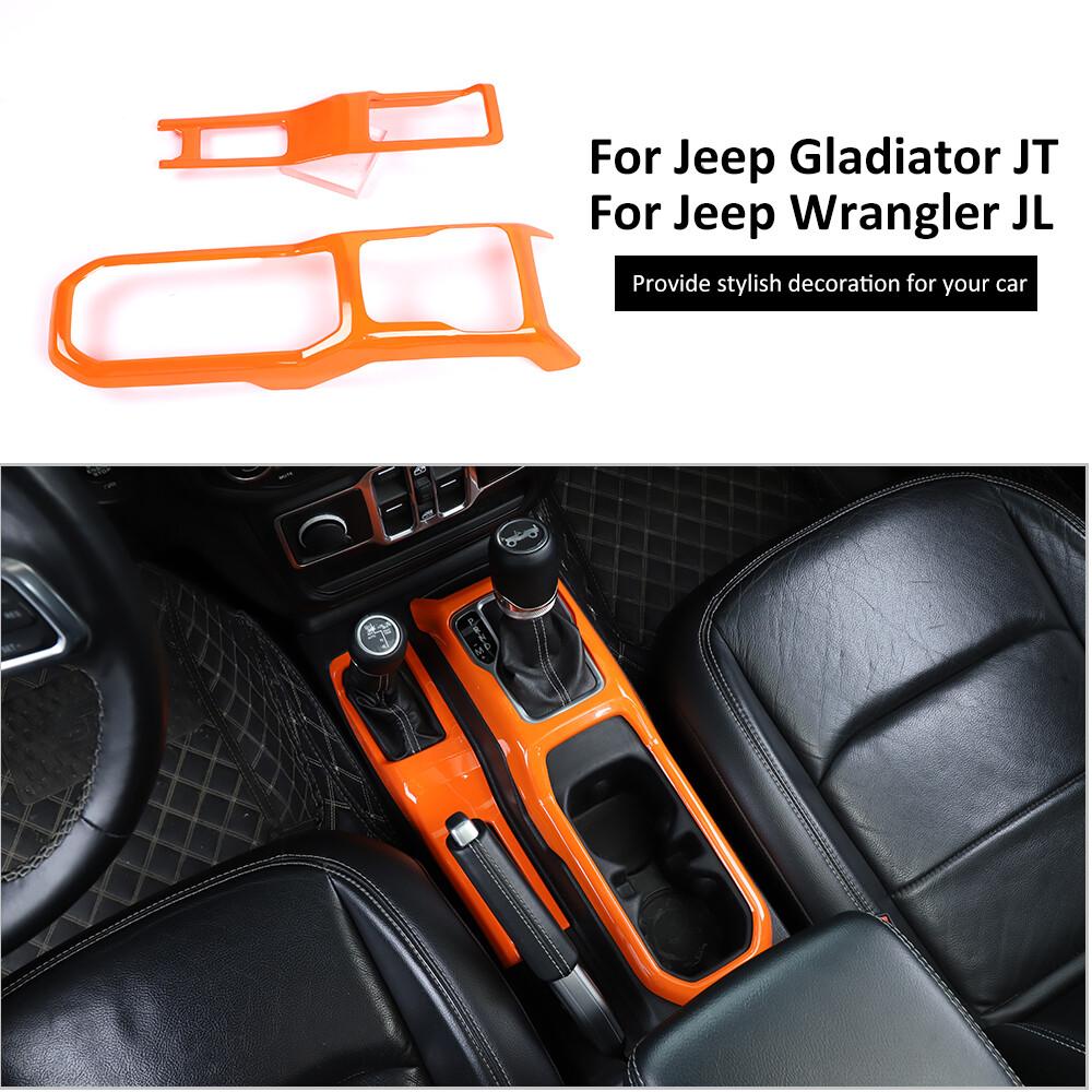 2pcs Central Gear Shift 4WD Panel Trim Cover for Jeep Wrangler JL JT 18+ Orange