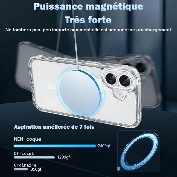 Coque de téléphone - WENZYLIQUOX - iPhone 16 (6,1 pouces) - MagSafe aimantée - Antichoc TPU bumper - Dos PC transparent
