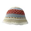 Wide Brim Crochet Panama Hat Breathable Beach Sun Hat Popular Striped Bucket Hat  Daily