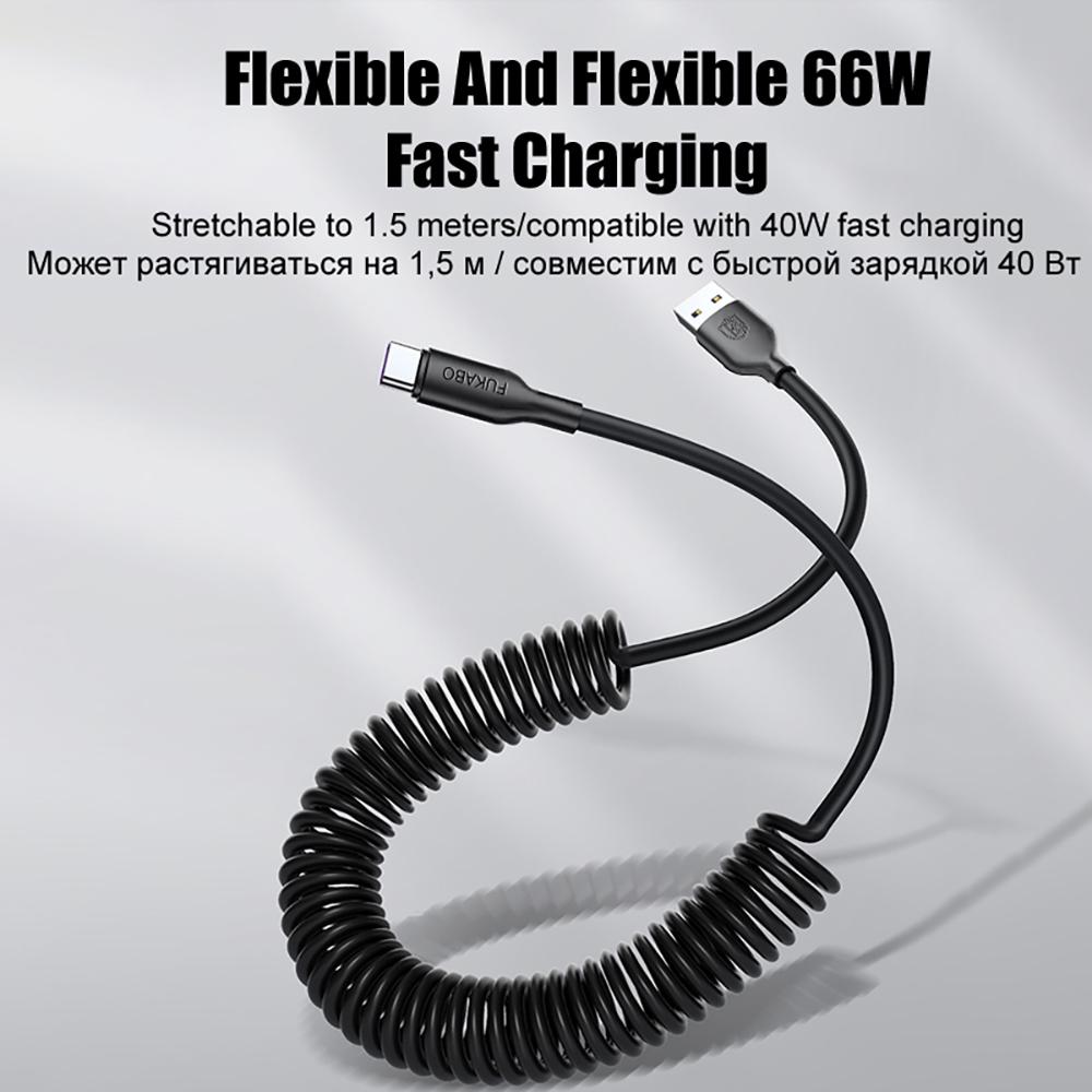 Cablu USB Tip C Auto 66W Încărcare Rapidă Cablu Telescopic cu Arc Pentru iPhone 16 Pro Max Samsung Xiaomi OnePlus Accesorii Încărcător