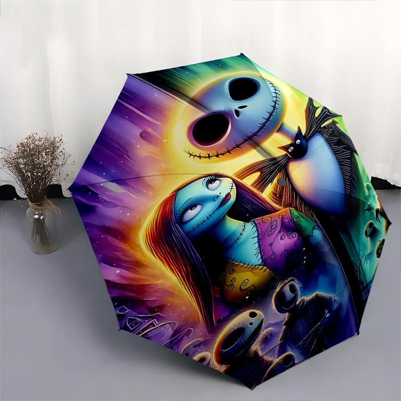 Nightmare Before Christmas, Jack Skellington Themed Automatic Opening and Closing Umbrella, Brightly Colored 8-rib Portable Umbrella, Suitab