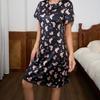 High-end European and American style new cute, printed flower knee dress femininity high waist loungewear
