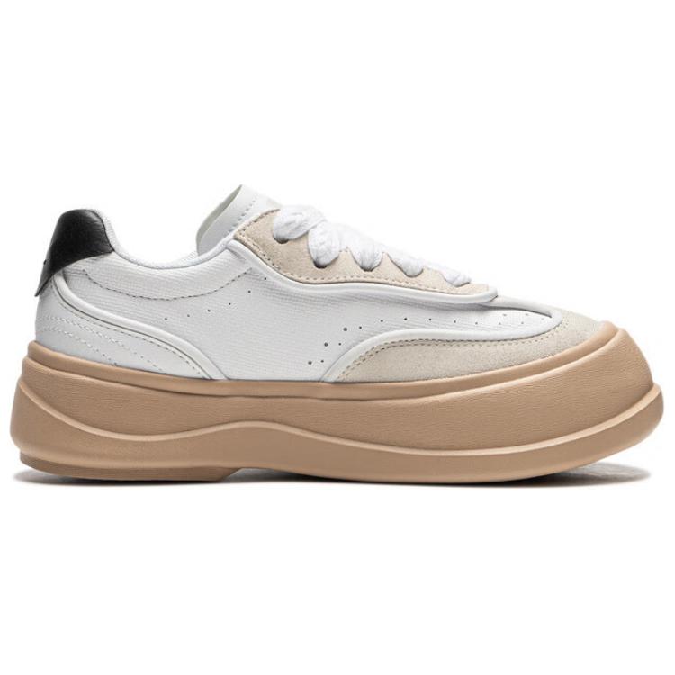 Li Ning Honey Platform Slip Resistant Abrasion Resistant Low top Casual Shoes Women's White Beige Black AGCU418-1