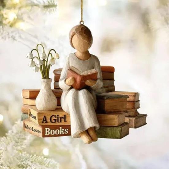 Just A Girl Who Loves Book Christmas Ornament 2D Flat Acrylic Reading Lovers Hanging
