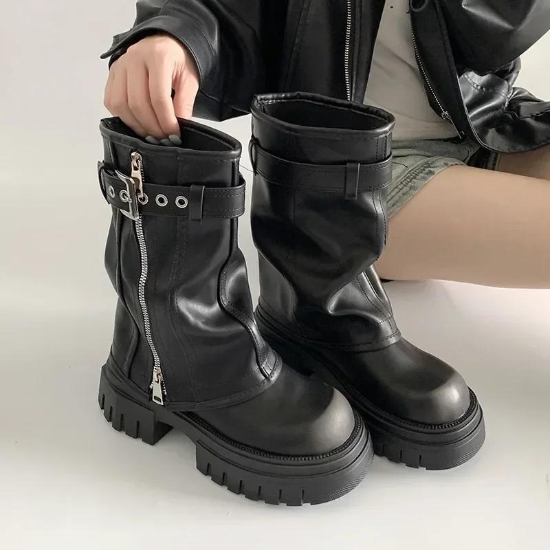 Fashion Fashion Women's Boots Winter Belt Buckle Ladies Elegant Platform Women's Shoes Long Pipe Booties Casual Women's Knee High Bootie