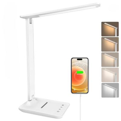 LED Desk Lamp, Desk Flexo with Night Light, Touch Control Desk Lamp, USB Charging Port, 5 Brightness Levels 5 Modes (White)