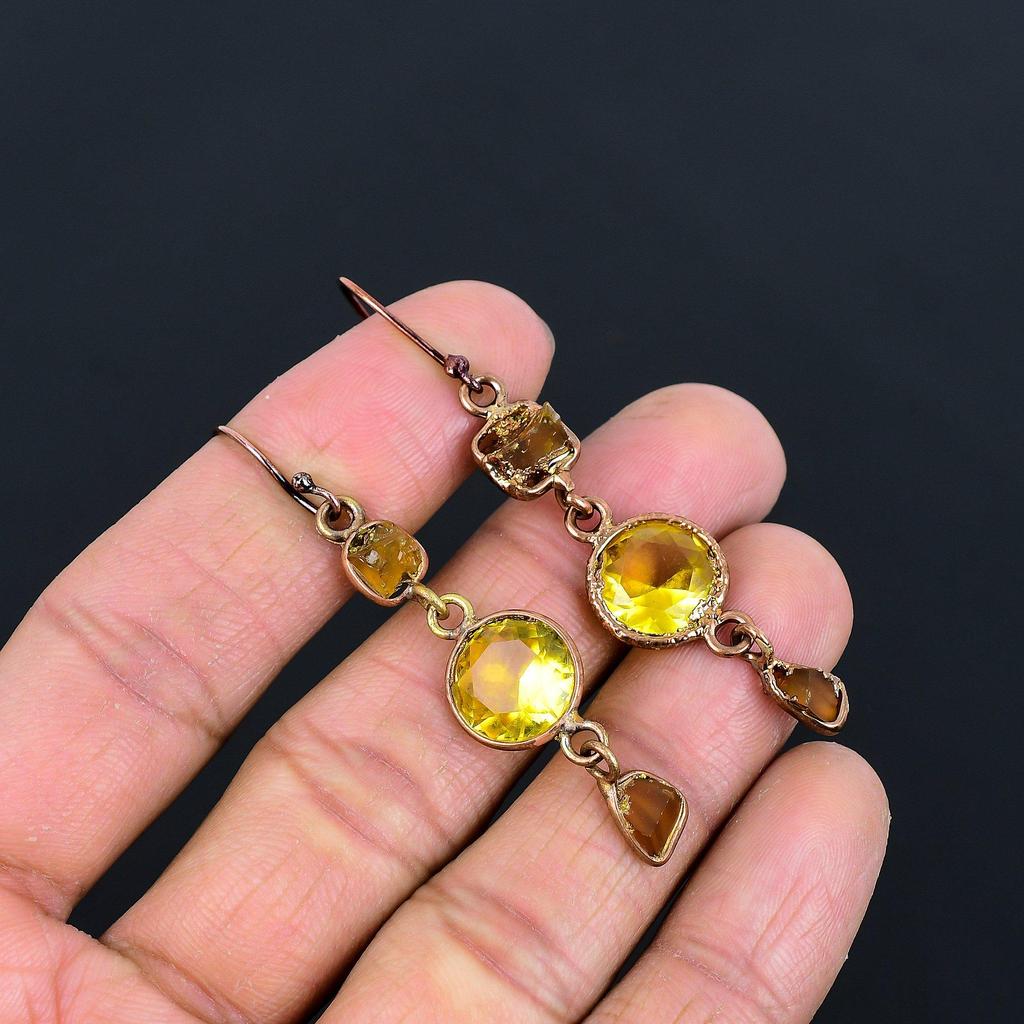 Citrine Earrings Gemstone Jewelry, Copper Electroformed Earrings, Handmade Jewelry Birthstone Earrings, Gift For Him