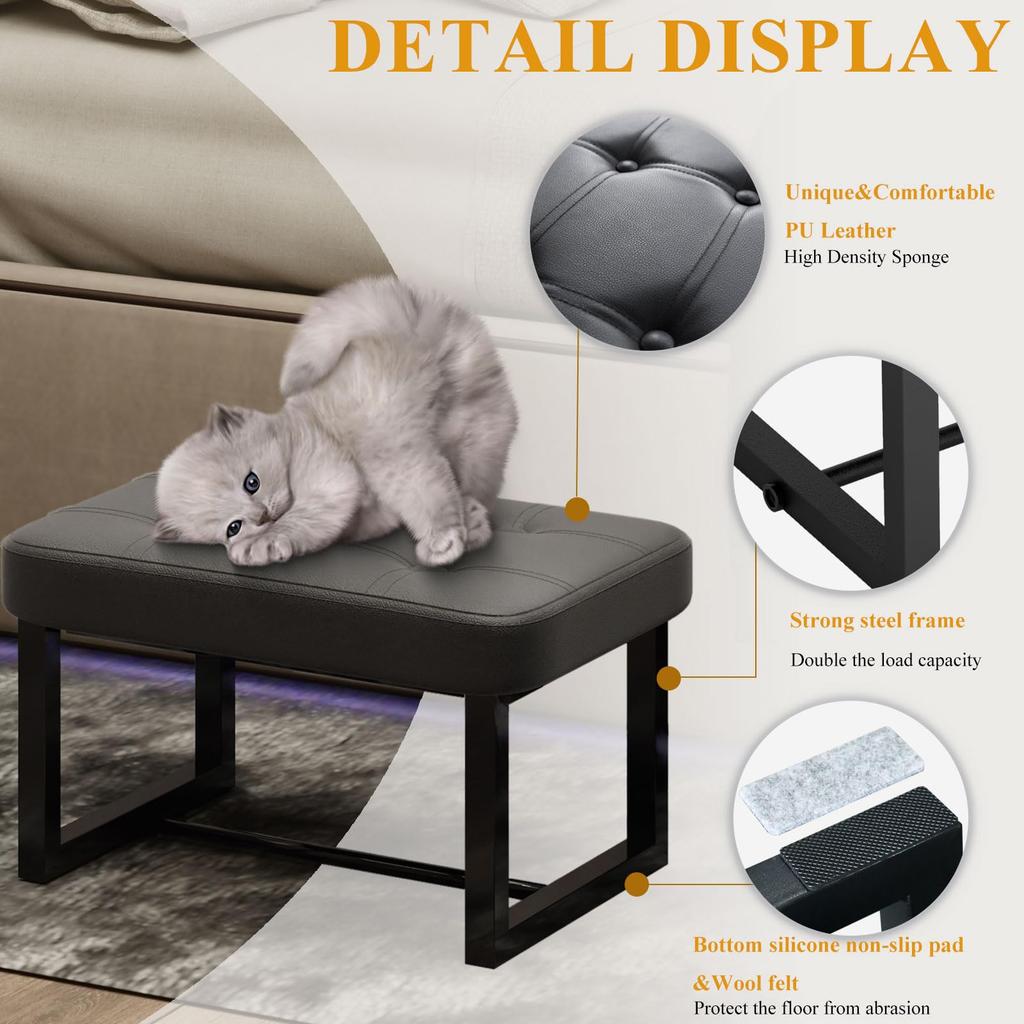 ITsst 250kg Weight Stylish PU Leather Shoe Changing Suitable for Adults and Living and Black Ottoman, Footstool, High-Resilience Leg/Footrest,