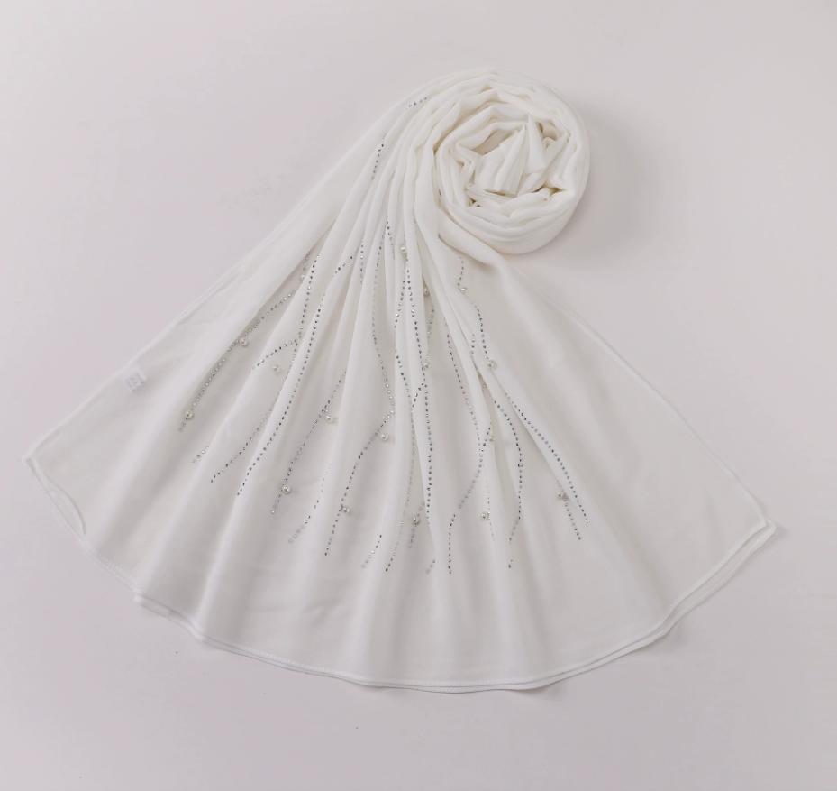 

Рамадан Мусульманский Шифоновый Хиджаб с Жемчужными Бусинами Шарфы с Бриллиантами Длинные Шали Однотонный Головной Платок Обертывания Femme Muslim Хиджабы