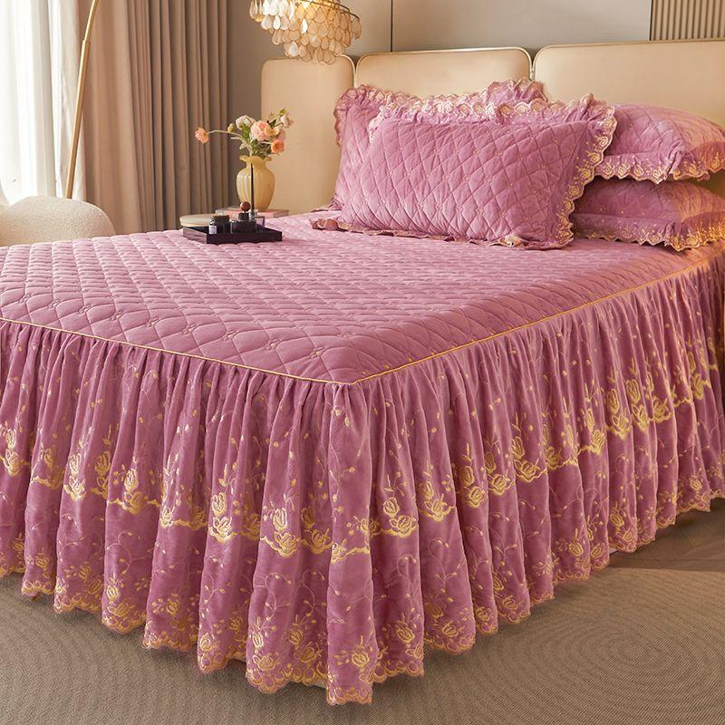 3-teiliges Modernes Luxus Makramee Bettrock Set, Einfarbig Ganzjahres Universal Rutschfestes Bettwäscheset (Bettrock *1+ Kissenbezug*2, Ohne Füllung)