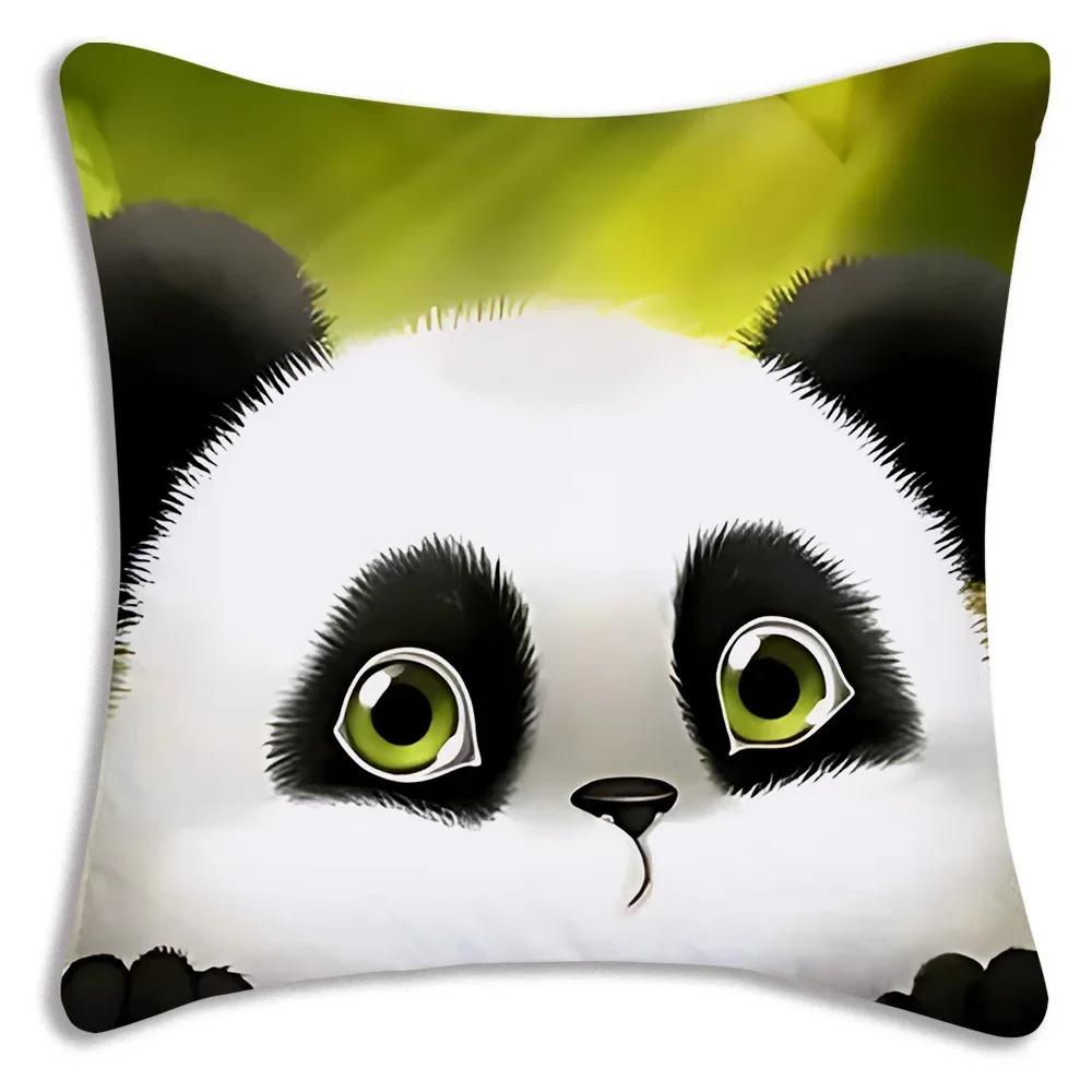 Cartoon Panda Print Decorative Pillowcase Car Sofa Square Cushion Pillowcase
