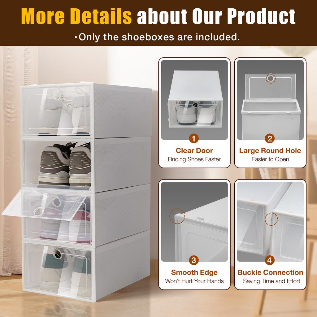 24Pcs Clear Shoe Box PP-ABS Storage Case Multi-use Foldable Sneaker Organizer Stackable Ventilated for Home Bedroom