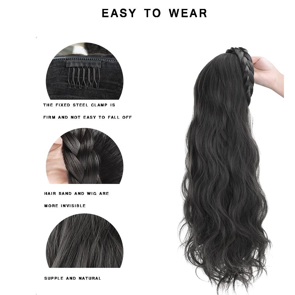 Synthetic Long Wavy Headband Wig Black Brown Women's With Twist Braid Hairband Accessories Natural Half Wig