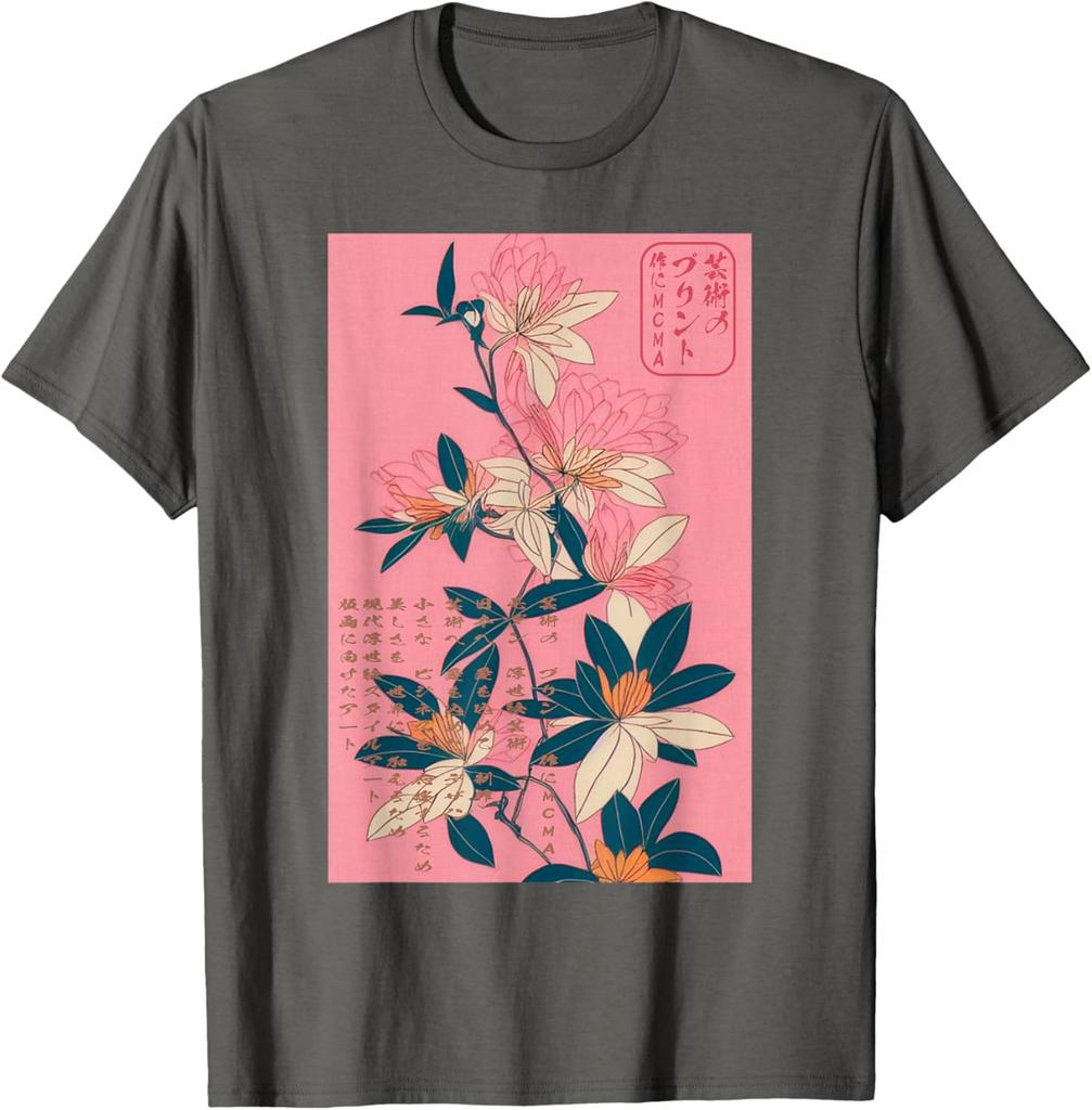 Japanese Floral Art Ukiyoe Print TShirt Men Casual Breathable Cotton Graphic Tee