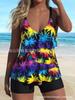 New Fashion Tropical Coconut Tree Print Tankini Women's Twopiece Comfortable Split Swimsuit