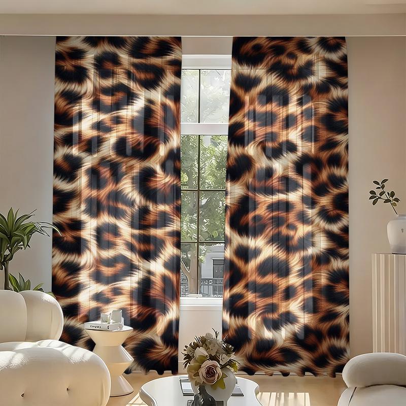 2Pcs Leopard Print Curtains, Polyester Rod Pocket Digital Print Semi-Transparent Curtains, Multi-Size Options for Bedroom Living 60×150cm(23.6×59in)
