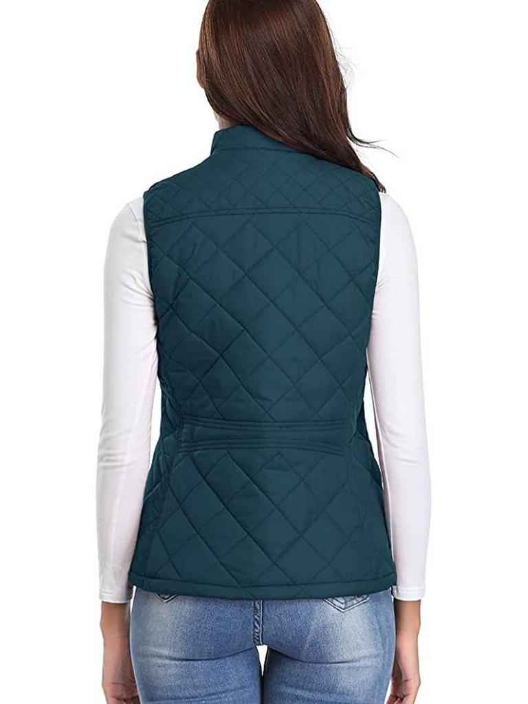 2022 Damenmode Gesteppte Baumwollweste mit Reißverschlusstaschen und Stehkragen