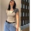 WTEMPO Chic T Shirt Frauen Korea Stil Crop Top Taste Tees Slim Fit Dame Kurzarm T-Shirt Straße Tragen Harajuku Hemd
