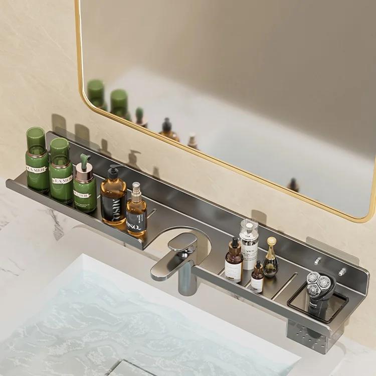 Modern Wall Mounted Mirror Front Bathroom Shelf Faucet Washbasin Washbasin Skin Care Products No Punch Bathroom Toilet Tray