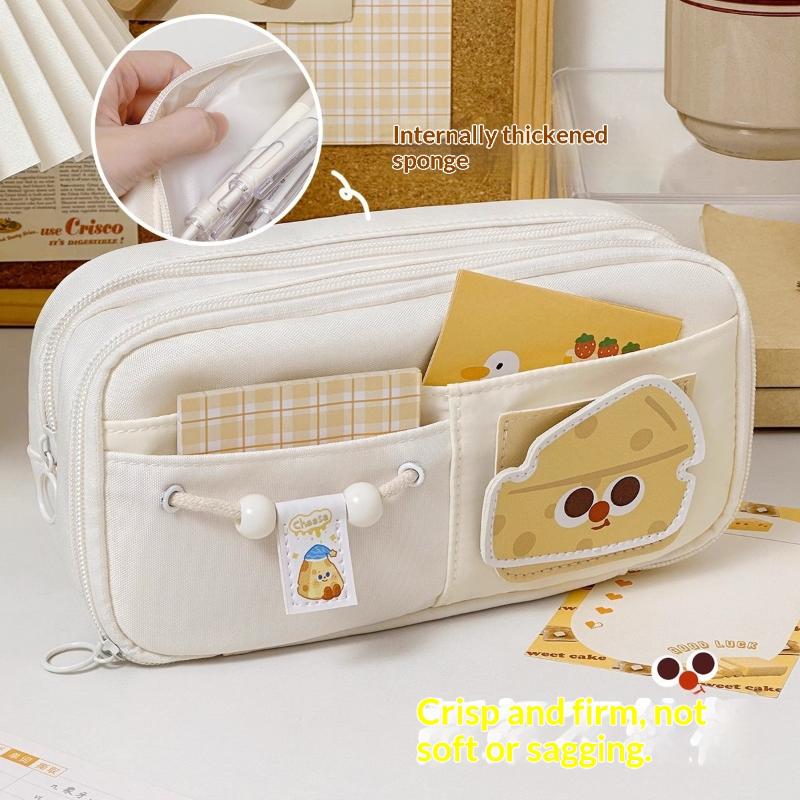 9 Compartments Large Capacity Pencil Case Cute Velcro Pen Bag Durable Stationery Storage for High School Students