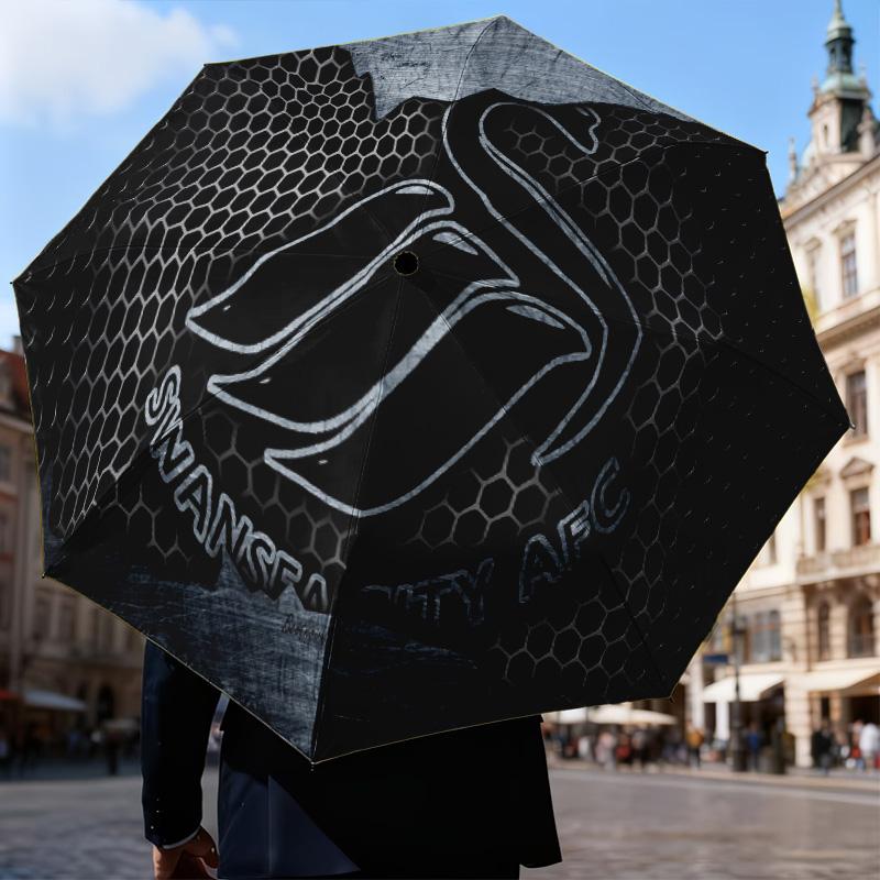 Swansea City Crest Automatic Folding Umbrella - 8-Rib Travel Umbrella with Auto Open/Close & Portable Gifts for Holidays or Birthdays