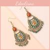 Retro Ethnic Metal Long Dangle Earrings With Dot Waterdrop Accents For Female Wear