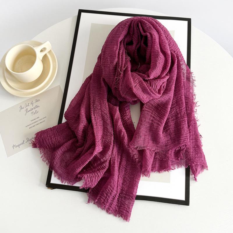 Women's Cotton Linen Gauze Scarf - Solid Color, Summer Sun Protection, Breathable, Retro Fringed Shawl