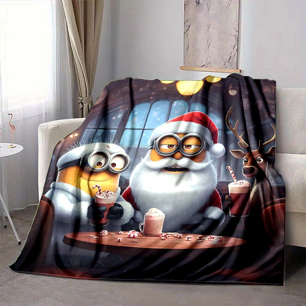 1Pc Christmas Minion Santa Helper Blanket Soft And Comfortable Casual Warm Camping Travel Christmas Halloween Gift M91747