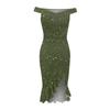 Women's Fashion Sexy Summer Off Shoulder Short Sleeve Sequin Ruffle Irregular Dresses