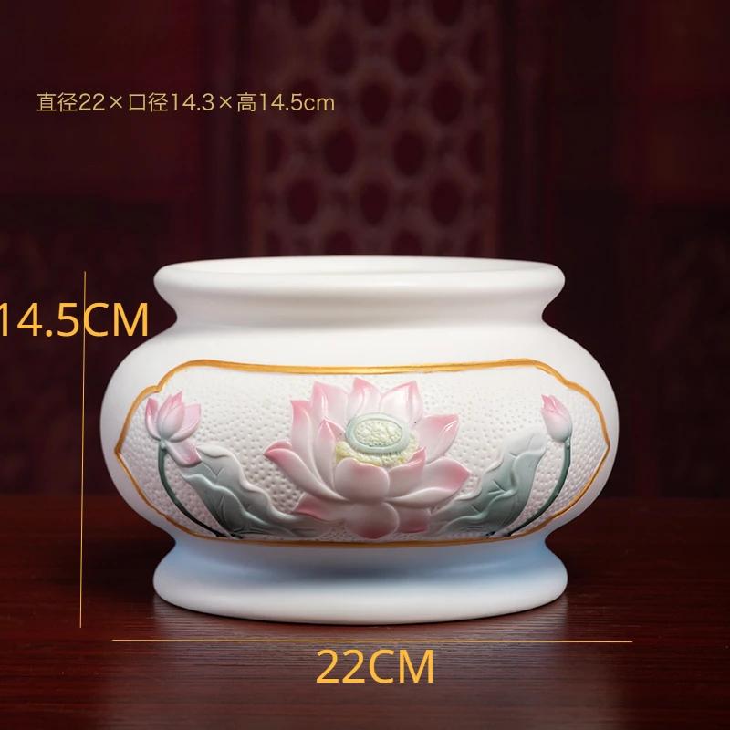 New Chinese Creative Ceramic Lotus Incense Stove for Buddhist Household, Ancestral Hall, and Buddhist Utensils feng shui