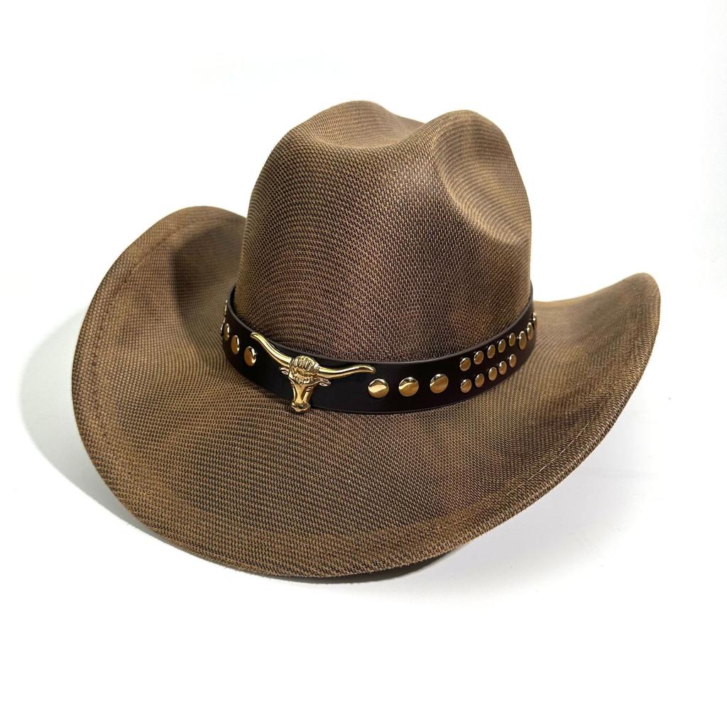 Western Cowboy Hat Men And Women Ethnic Style Jazz Hat Cow Head Belt Accessories Top Hat