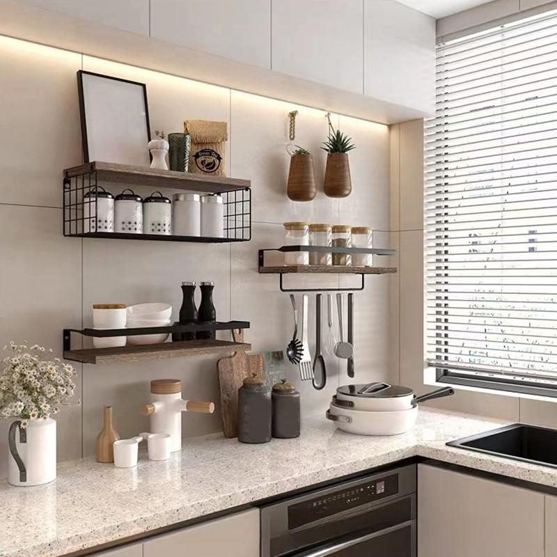 4 Hard Wood Iron Frame Fence Wrought Wooden Suspended Shelves - Firm and Convenient Storage for Vases, Flower POTS, Books, and M