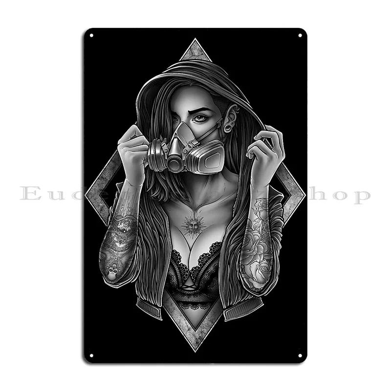 Girl With Gas Mask Zombie Soldier with Gasmask Metal Plaque Retro Wall Cave Wall Decor Designs Wall Plaque Tin Sign Poster