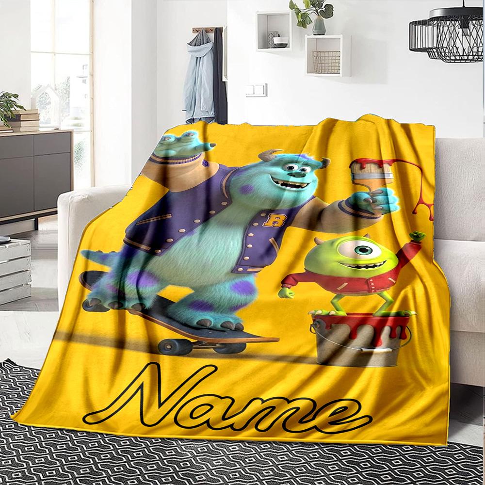 Custom Name Monsters Inc. Friendship Flannel Blanket for Super Soft Cute Comfort Blanket for Travel Bedding Couch Sofa Blanket