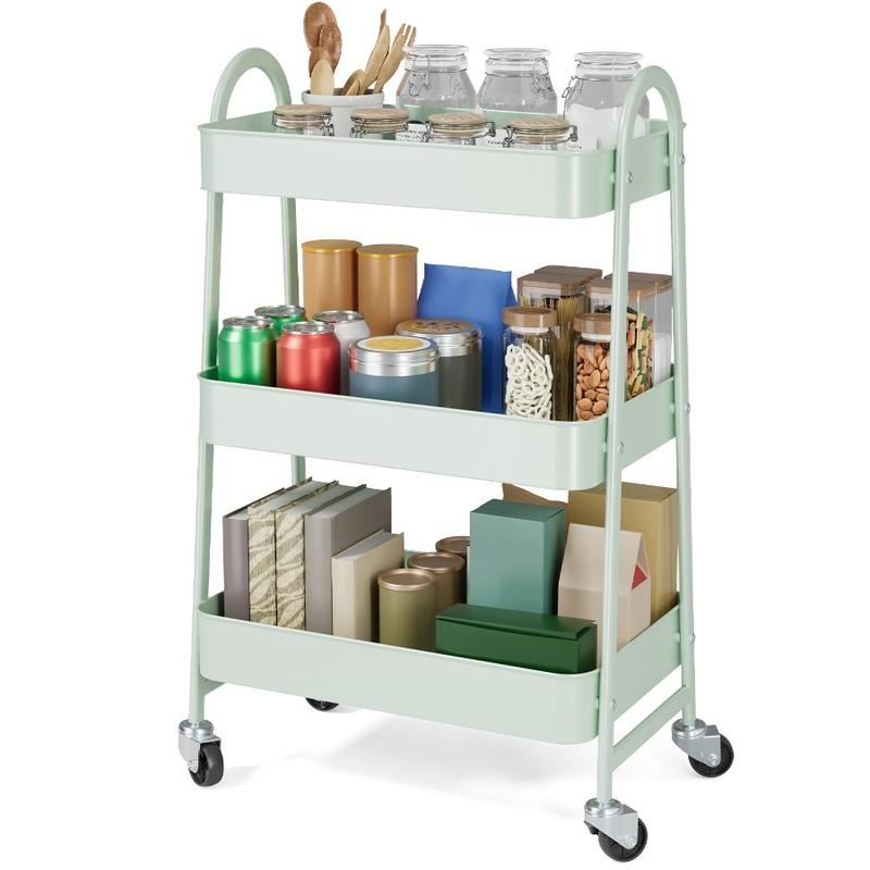 3 Tier Rolling Cart Organizer Plastic Rolling Cart with Lockable Wheels and Reinforced Handle Lightweight Utility Cart Storage
