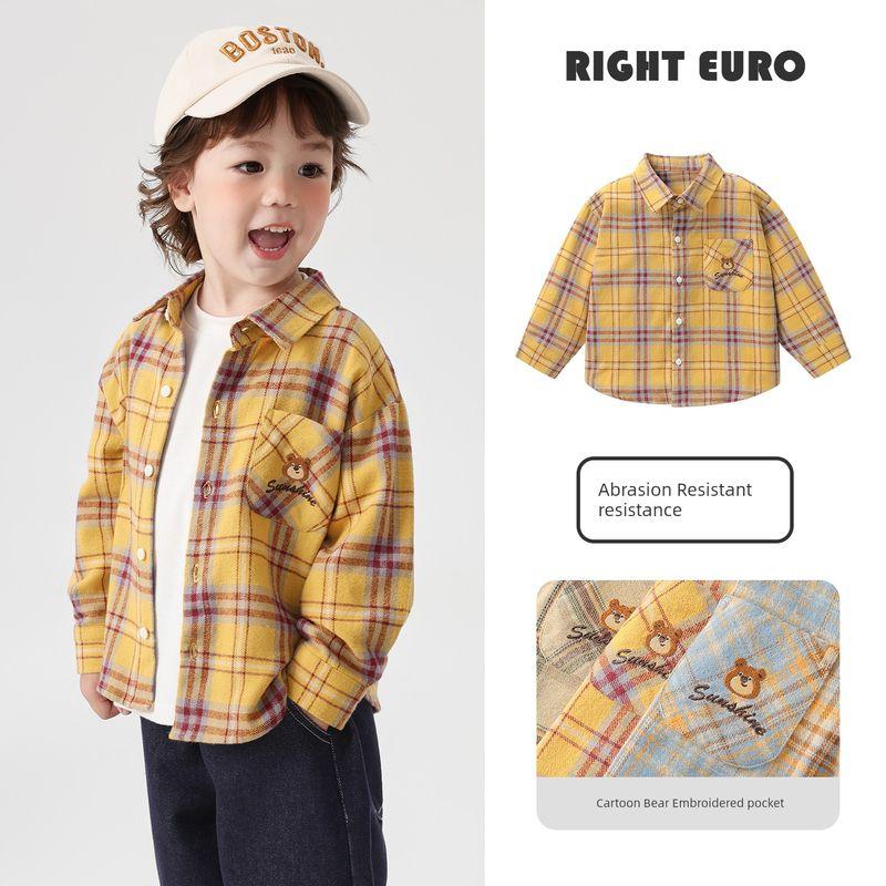 Right European Boys' Academy Plaid Long-Sleeve Shirt 2026 Spring and Autumn New Children's Clothing Baby Top Long-Sleeve Shirt