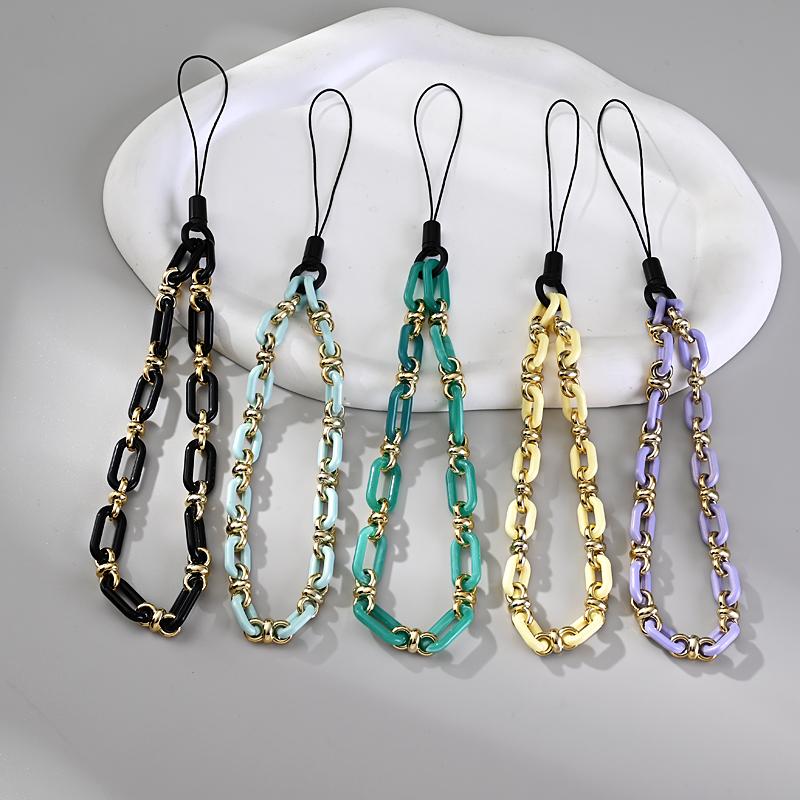 Classic Coloful Cellphone Hanging Cord Simple Metal Acrylic Beaded Mobile Phone Chain For Anti-Loss Telephone Lanyard Tether