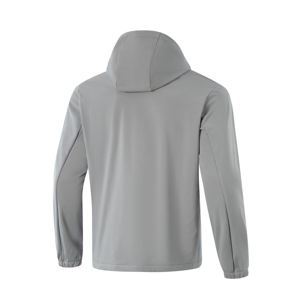 Li-Ning Water-Resistant Solid Color Hooded Fleece Long Sleeve Windbreaker Men Outerwear Asphalt-Gray AFDU861-4