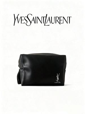YSL - Kosmetická taštička z černé lakované kůže se zlatým logem a zapínáním na zip