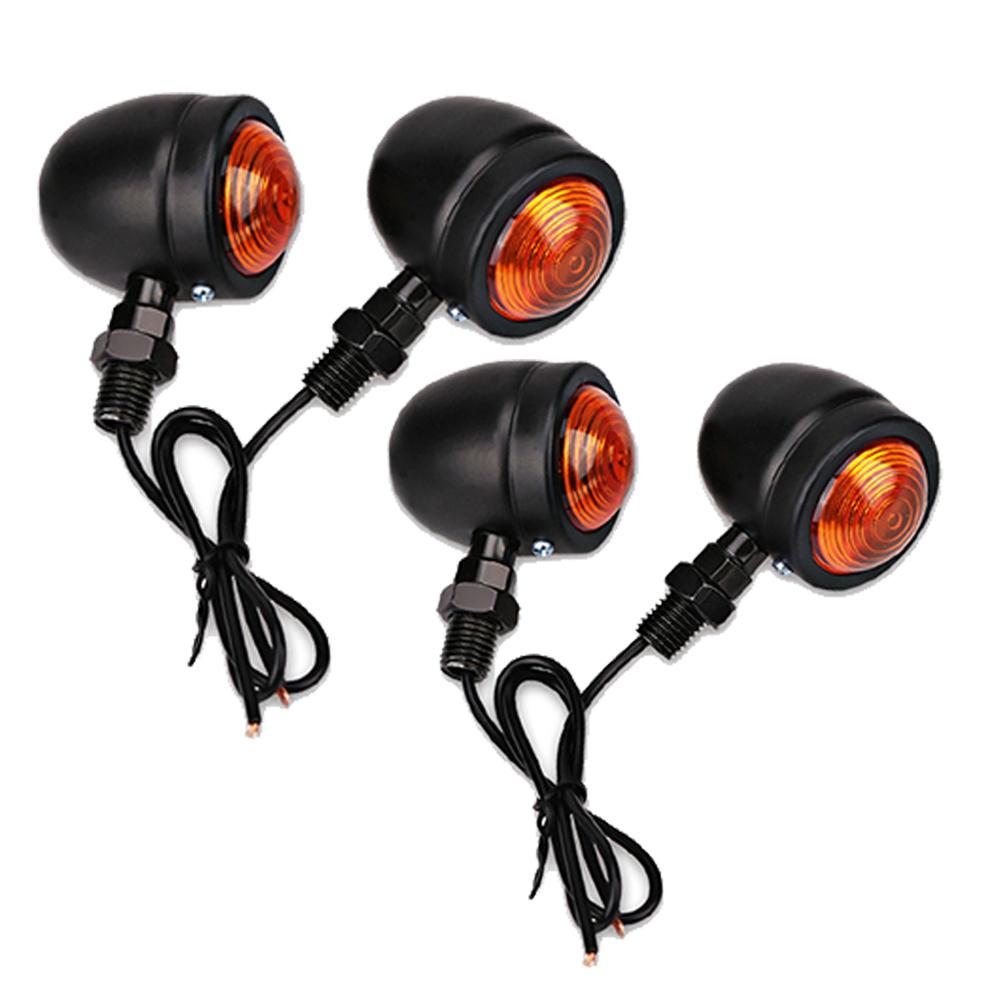 4PCS Retro Motorcycle Turn Signals Motorcycle Accessories Universal 12V Single Wire Turn Signals Lights For Cafe Racer Harley Black-S