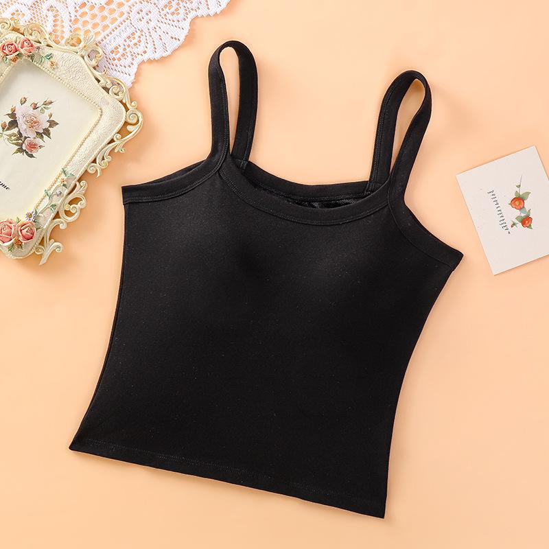 Women's Pure Cotton Strap Vest with Bra Breathable and Sweat Absorbing Comfortable Top Without Steel Rings